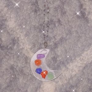 Healing Selenite Chakra Moon Necklace (with chain)